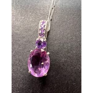 Purple fluorite multi stone sterling silver pendant with 20 inch chain